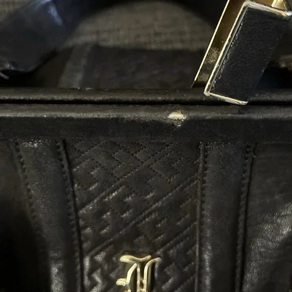 Vintage Y2K L.A.M.B Gwen Stefani Black Leather Purse Shoulder Handbag Lock Charm - Picture 16 of 16